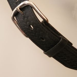 Genuine Textured Leather Silver Toned Buckle Belt